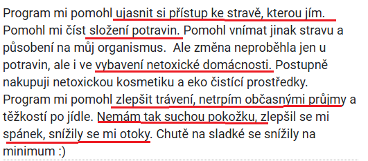 Reference klientky, trávení, pokožka, spánek, otoky