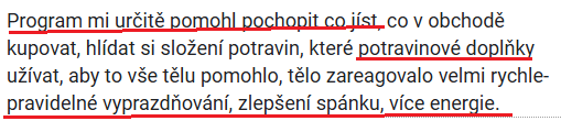 Reference klientky, vyprazdňování, spánek, energie
